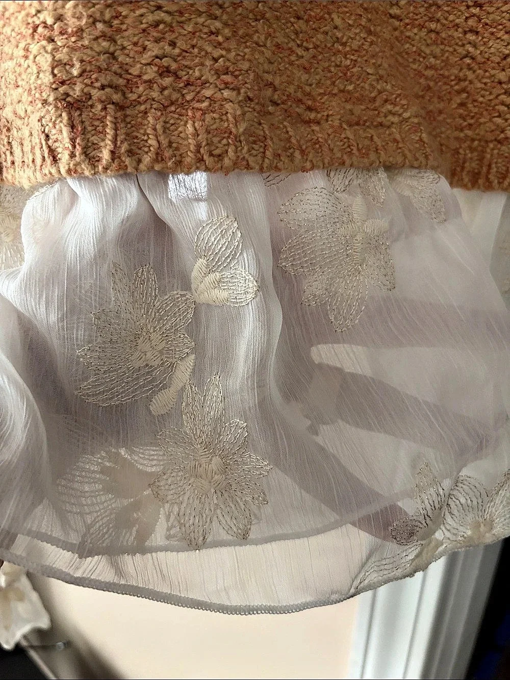 Anthropologie Floral Knit Blouse Brown & White Small